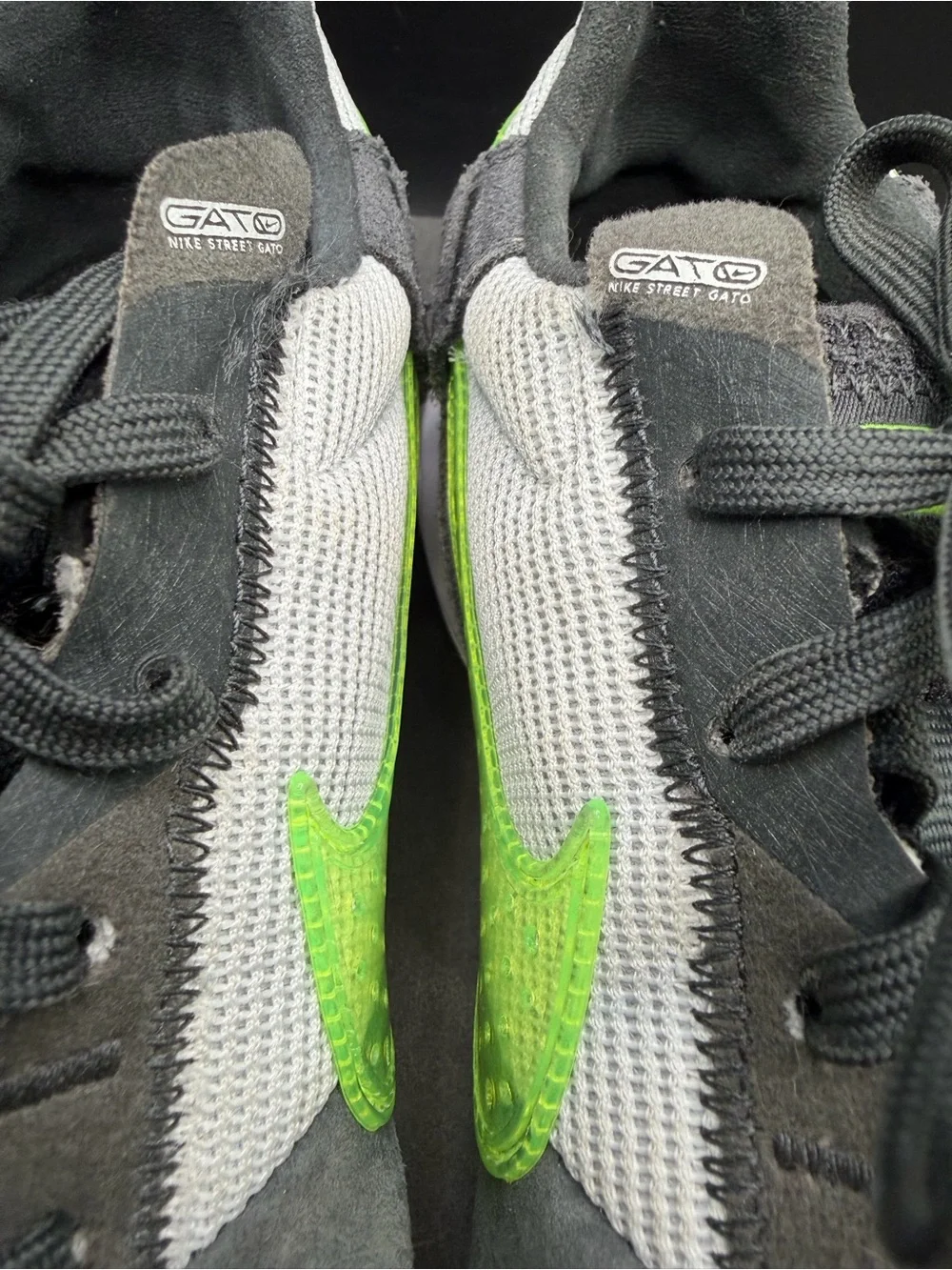 Nike - Streetgato, Grey shoes- Mad Voltage-Neon Green Swoosh- 6.5